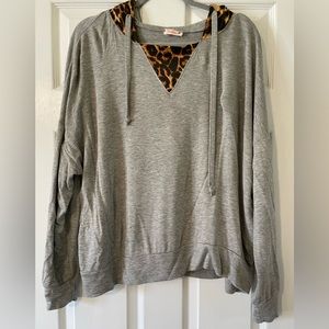 EUC Leopard Print & Gray Hooded Sweatshirt, Size Medium, Leopard Sweatshirt